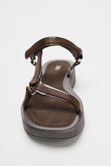 STRAPPY HOOK-AND-LOOP SANDALS - Chocolate Brown by Zara - Image 3