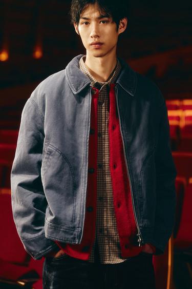 QUILTED JACKET WITH CONTRAST COLLAR - Blue by Zara