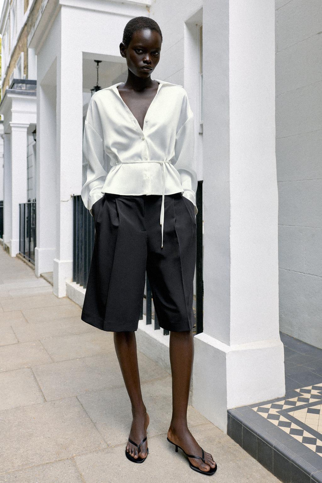 SATIN SHIRT WITH THIN BELT
