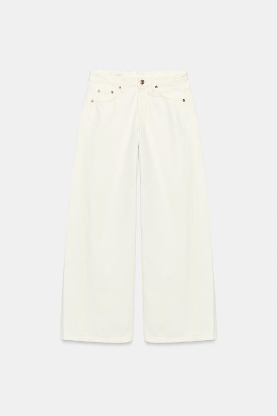 JEANS TRF WIDE LEG TIRO MEDIO - Blanco roto de Zara - Imagen 0