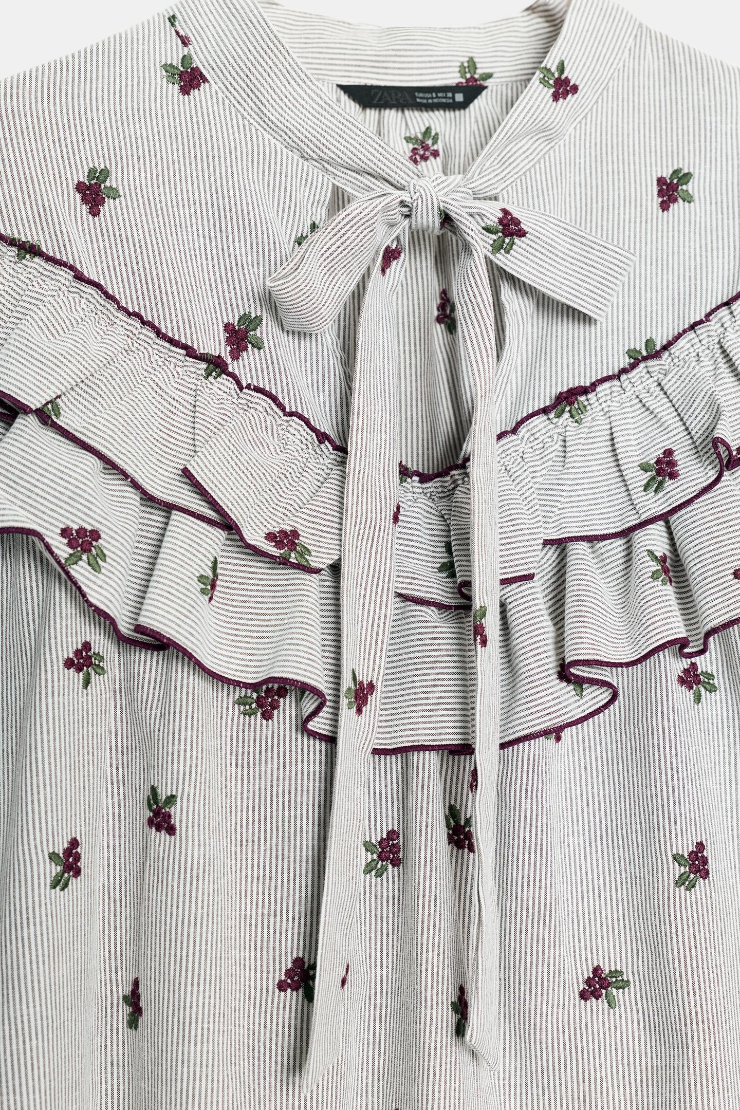 Женская блузка Zara Embroidered Ruffle, цвет: Разноцветный — фото 7