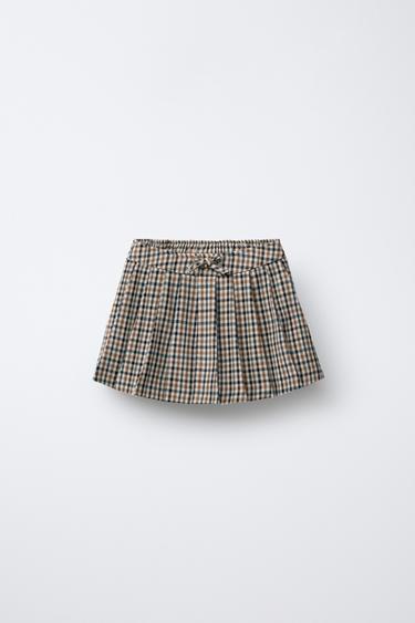 JUPE-SHORT À CARREAUX ET PLIS PLATS - Marron clair de Zara