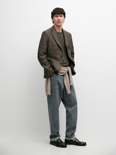 Zara Linen blazer with pocket details - taupe brown