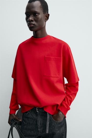 TECHNICAL SWEATSHIRT WITH POCKET - Red by Zara - Image 4