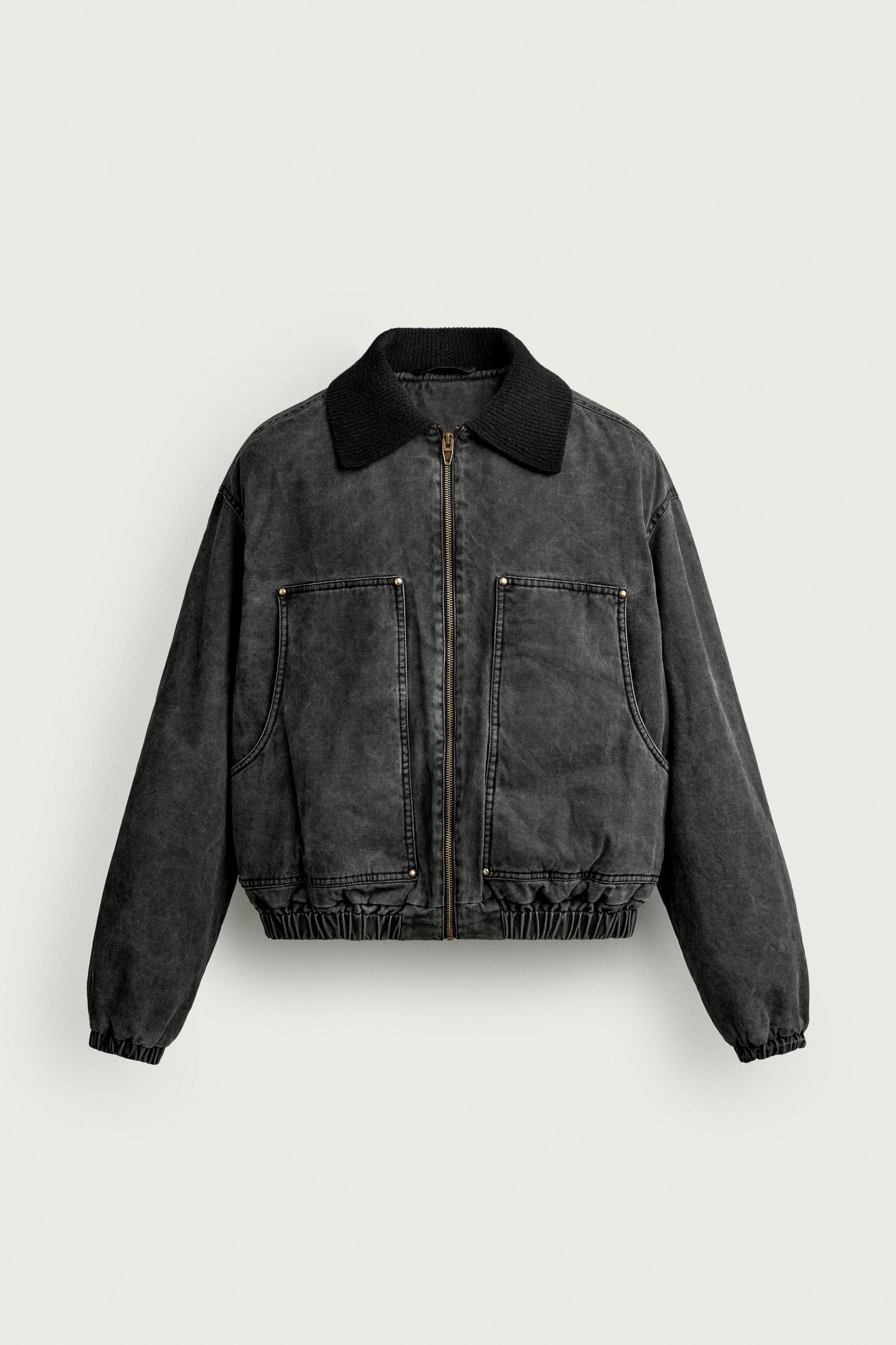 CROPPED FIT JACKET WITH KNIT COLLAR