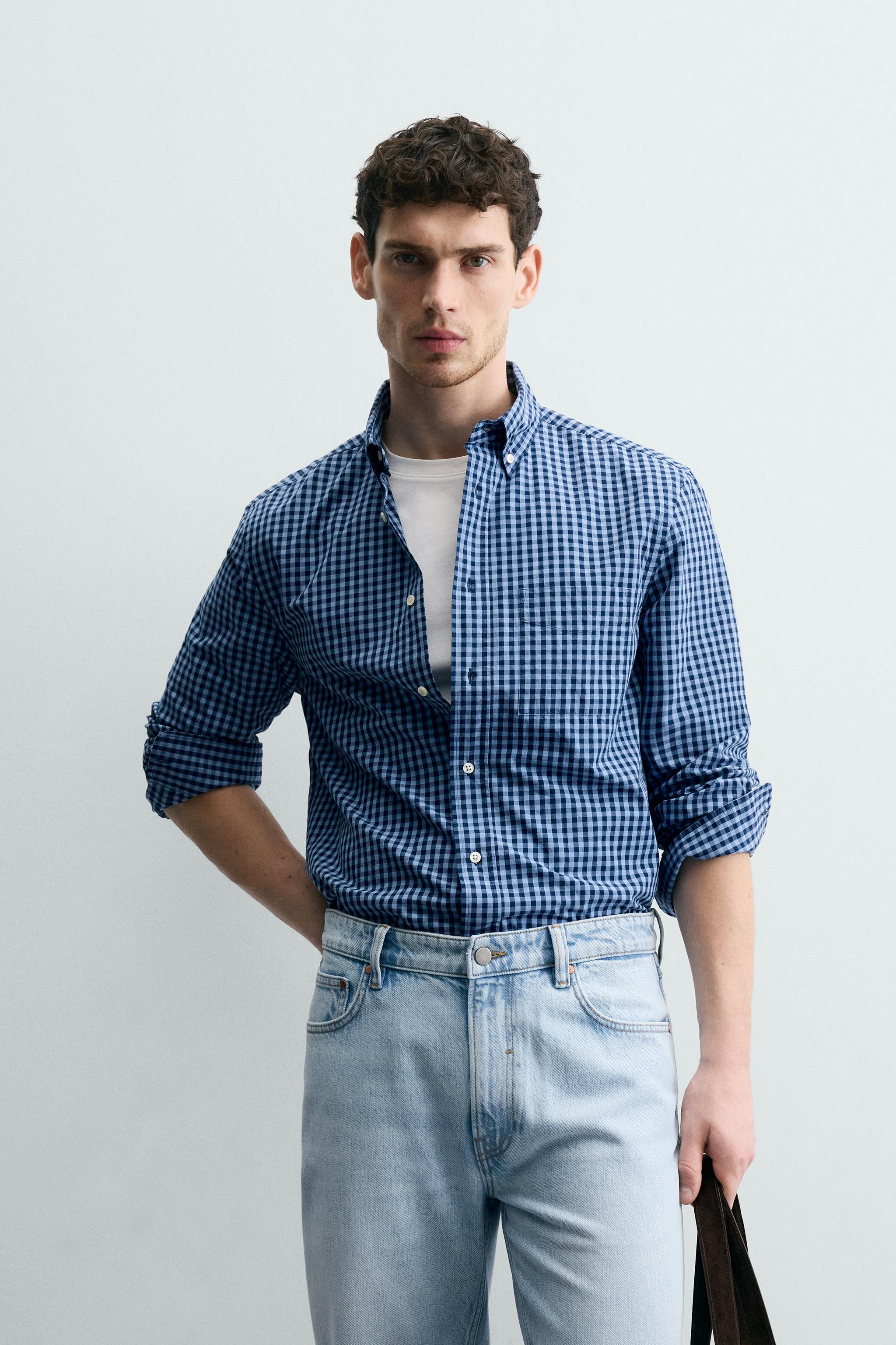 REGULAR FIT COTTON SHIRT — Blue / Navy