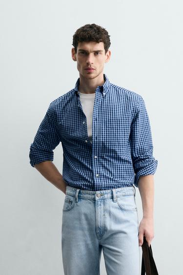 Zara 標準版純棉襯衫 - 藍色 / 海藍色