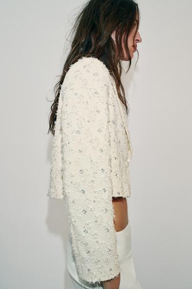 VESTE COURTE EFFRANGÉE À FANTAISIE - Écru de Zara - Image 4