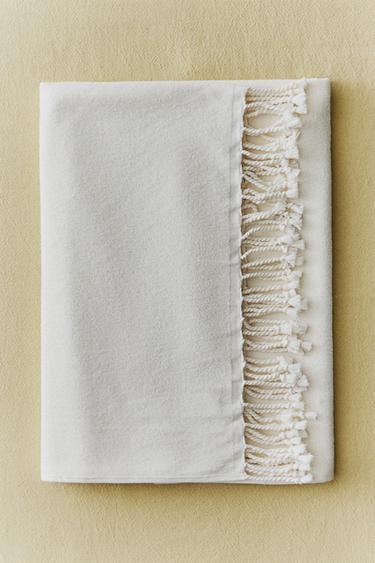 프린지 코튼 비치 타월 - Zara 아이보리