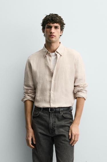 100% LINEN REGULAR FIT SHIRT - Light beige by Zara