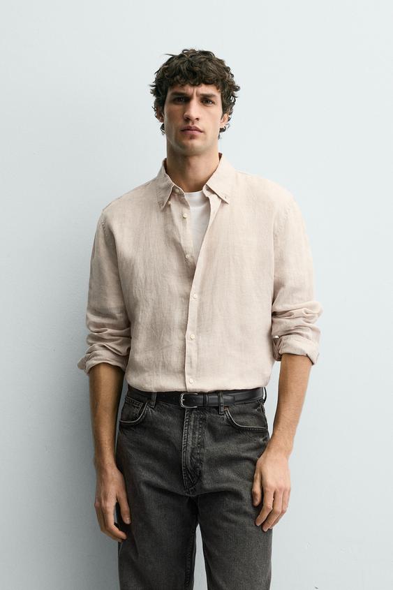 CHEMISE REGULAR FIT 100 % LIN - Beige clair de Zara - Image 1