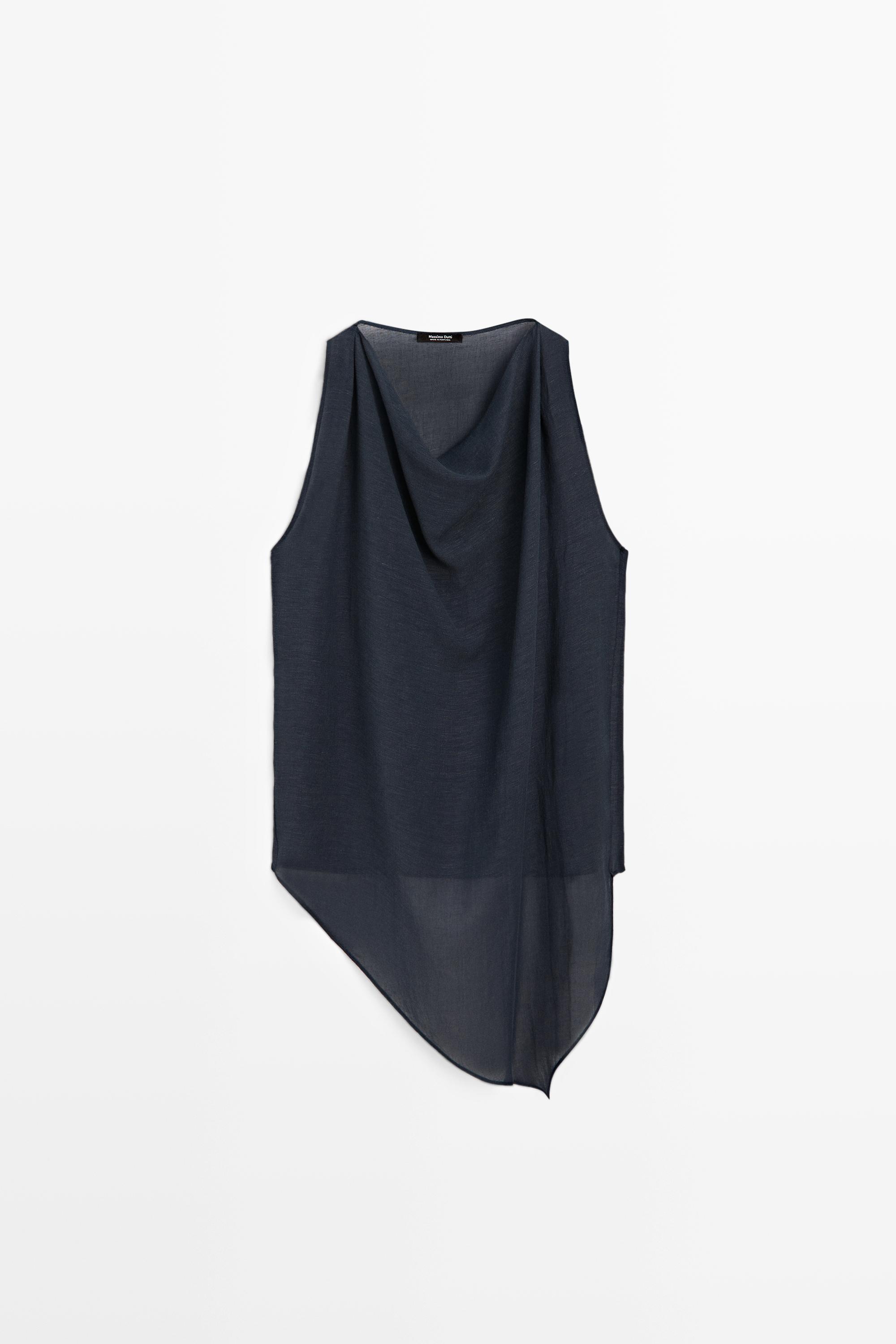 Asymmetric linen blend top