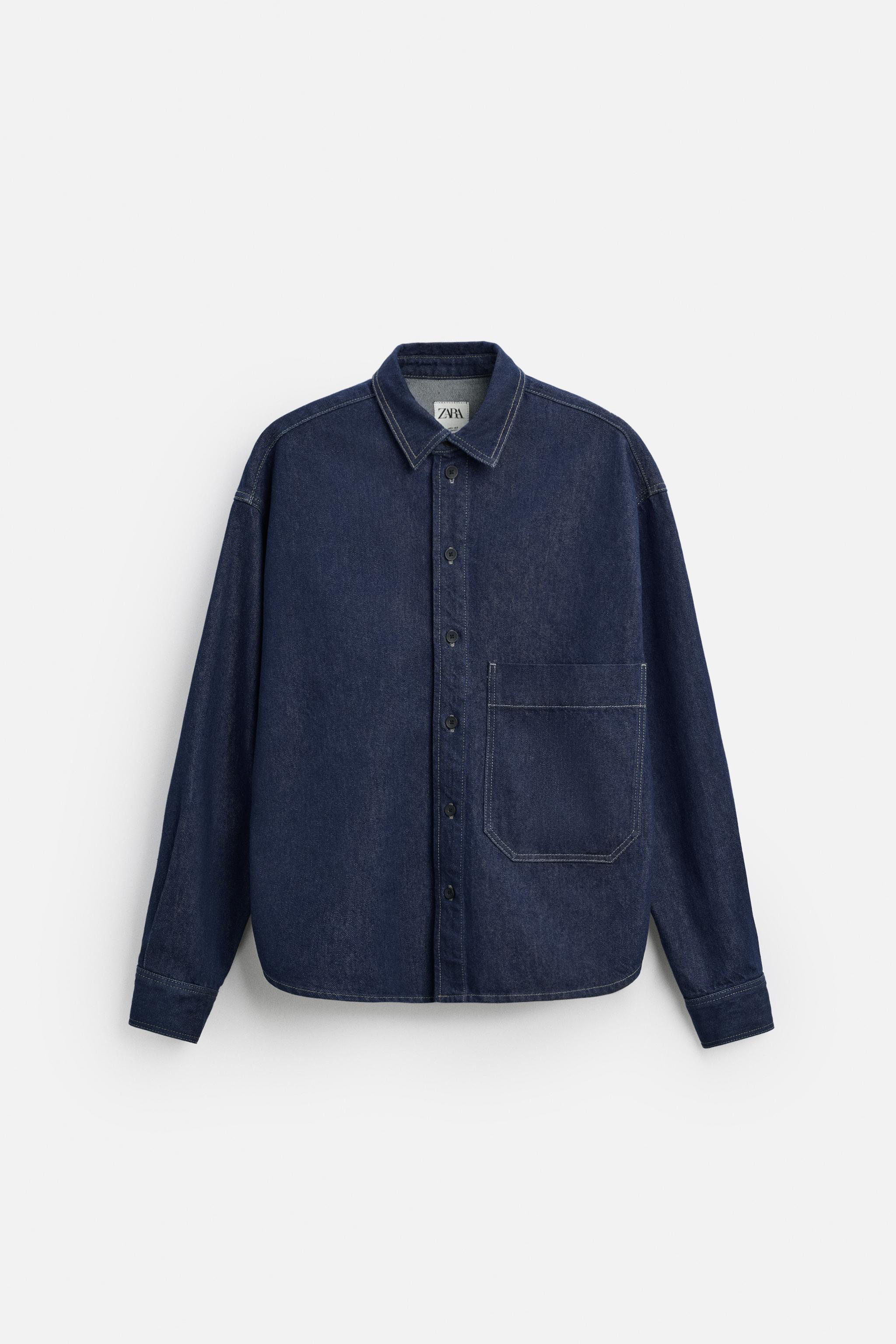 Abrigos Para Hombres Sobrecamisa ZARA De Denim Con Bolsillos Para