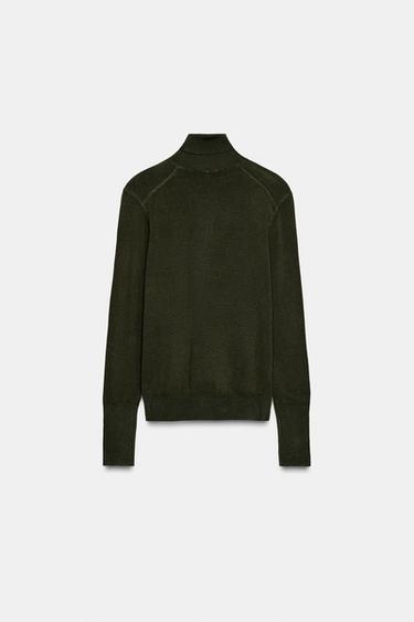 BASIC PLAIN KNIT JUMPER - Dark khaki by Zara - Image 7