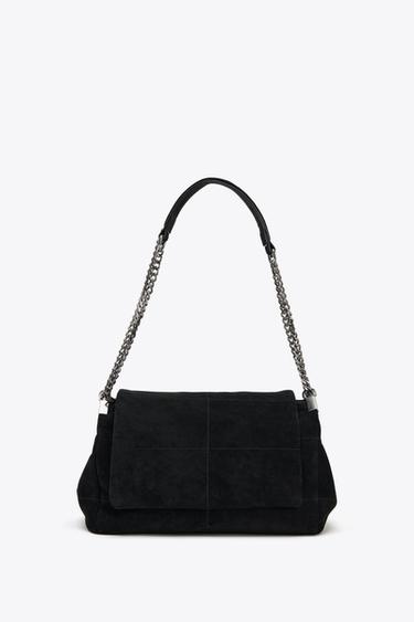SPLIT SUEDE LEATHER SHOULDER BAG - Black by Zara