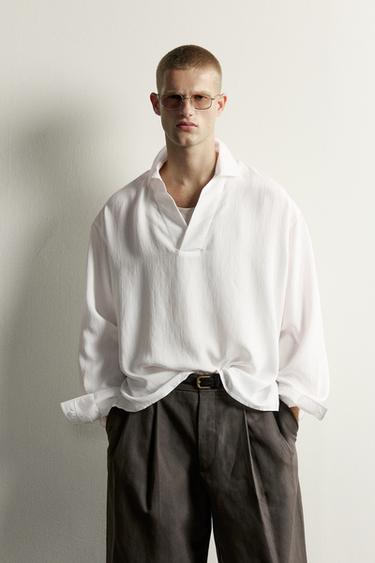 RELAXED FIT STRIPED JACQUARD POLO SHIRT - White by Zara
