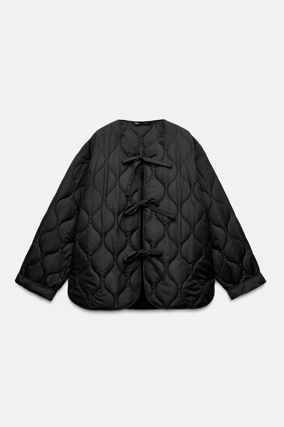 リボン付きキルティングジャケット - ブラック | ZARA Japan / 日本
