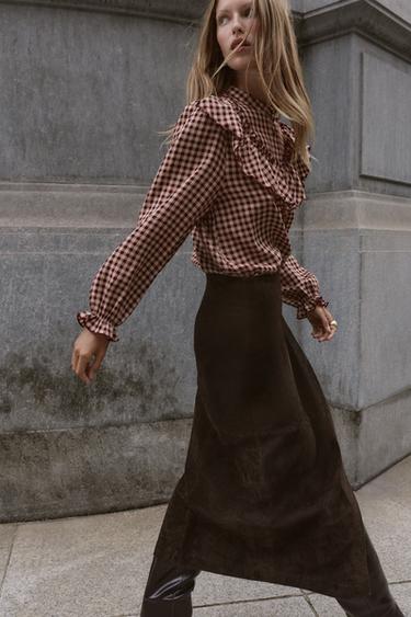 BLOUSE À CARREAUX VICHY ET VOLANTS - Bordeaux de Zara - Image 3