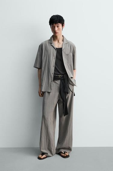 텍스처 루즈 플리츠 팬츠 - Zara 그레이