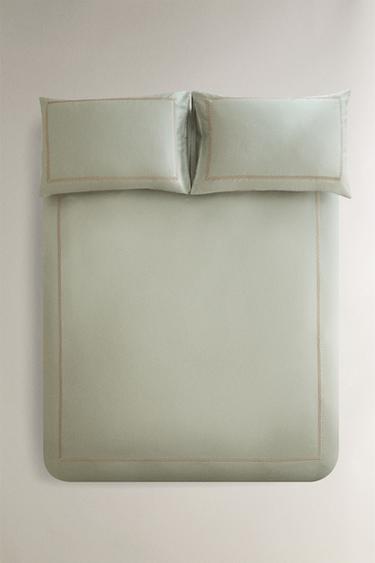 HOUSSE DE COUETTE SATIN BRODERIE ORNEMENTALE - Vert de Zara