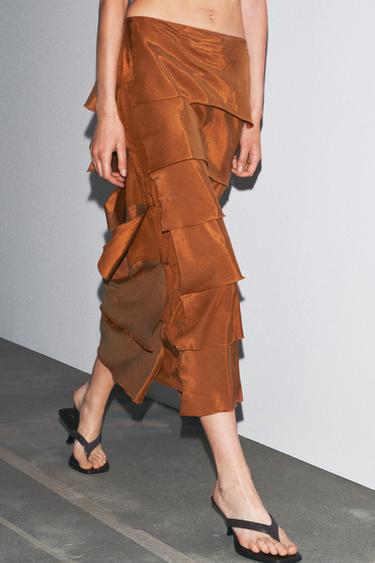 ZW COLLECTION RUFFLED MIDI SKIRT - Caramel by Zara