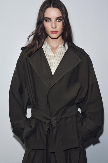 ZW COLLECTION FLOWING BELTED JACKET - Brown / Taupe by Zara