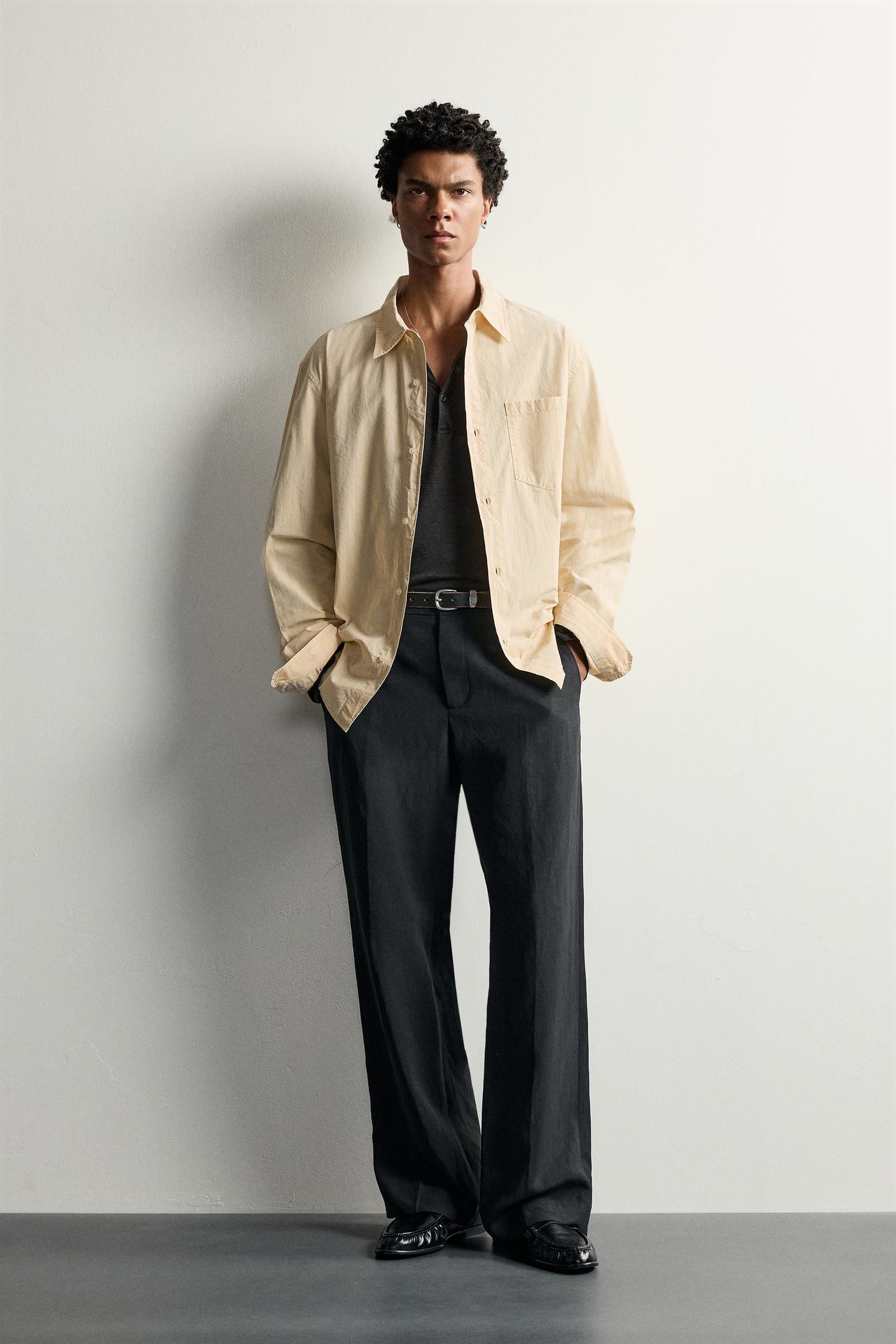 Мужская рубашка Zara Relaxed Fit Striped, цвет: Светлый жёлтый