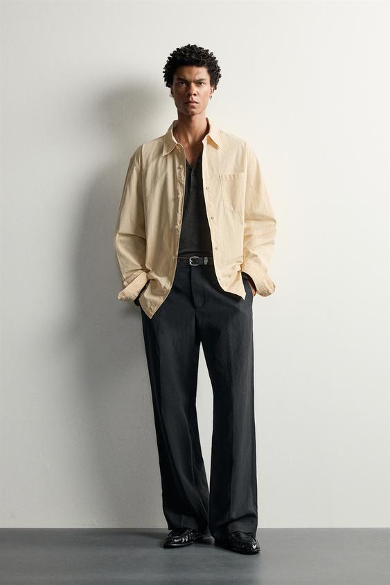 Zara RELAXED FIT STRIPED SHIRT - Light yellow - Image 0