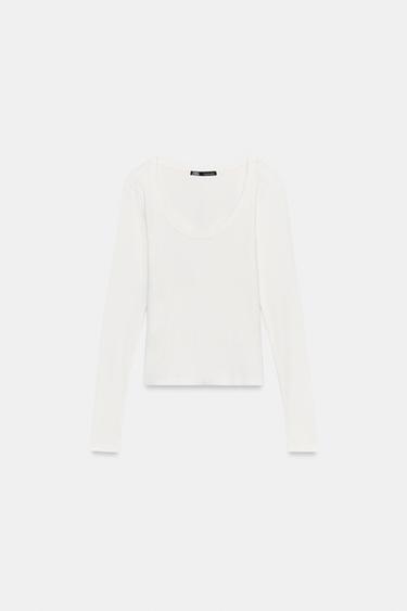 Zara ROUND NECK T-SHIRT - Oyster-white