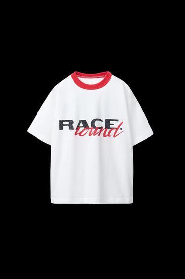 T-SHIRT WITH TEXT PRINT AND CONTRAST TRIM - White by Zara - Image 0