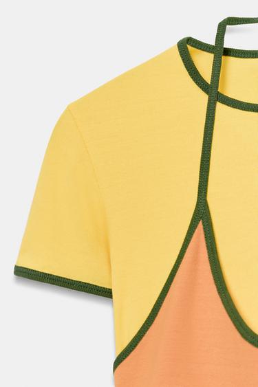 ROBE COURTE EFFET DOUBLE - Orange / Jaune de Zara - Image 2