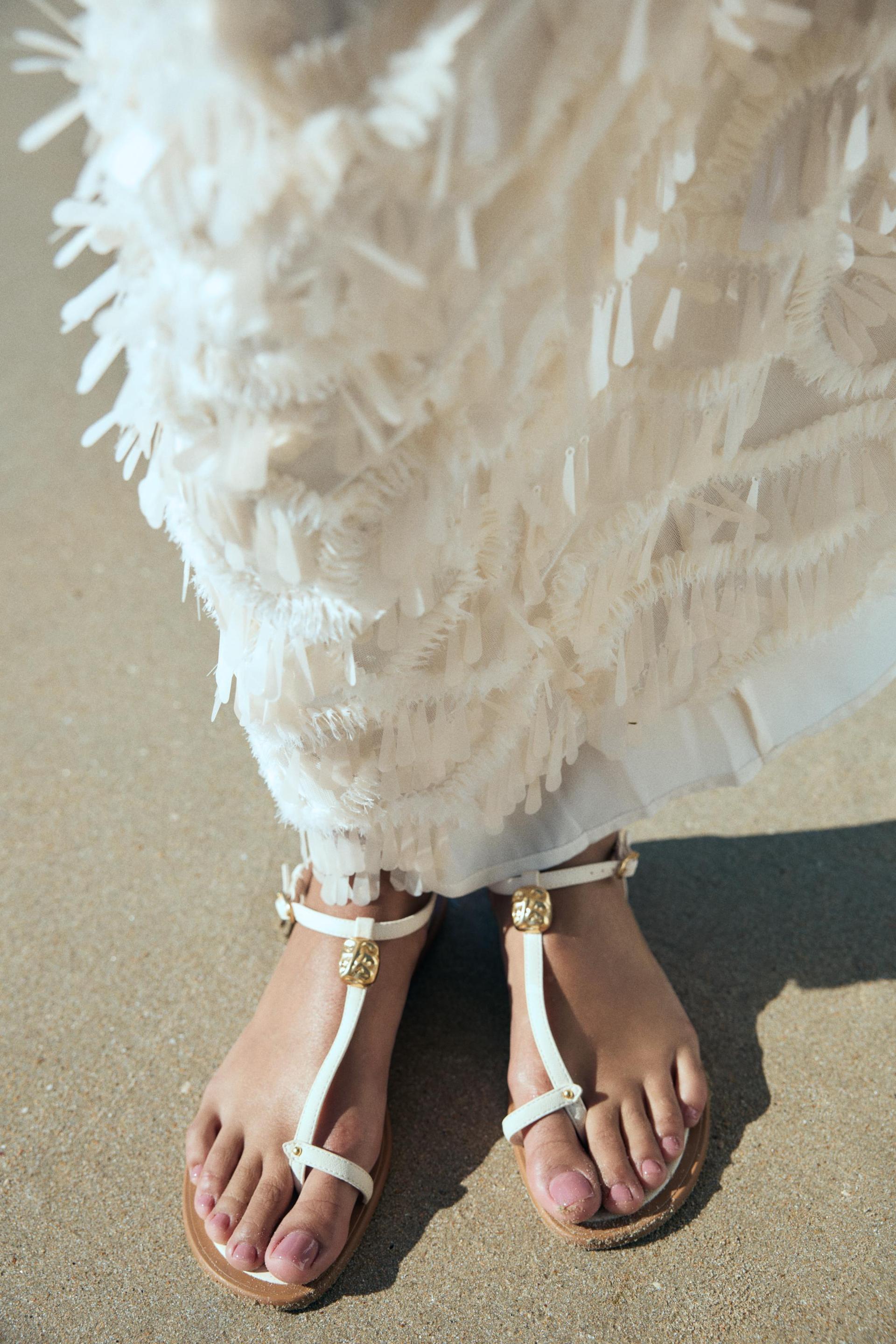 Sandalia Blanca Mujer Sandalias ZARA Con Detalles De Metal Para