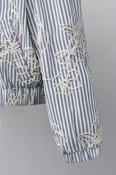EMBROIDERED STRIPED BOMBER JACKET - Blue/White by Zara - Image 5
