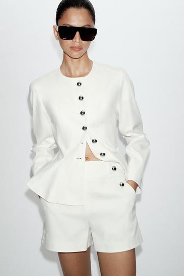 BERMUDA SHORTS WITH METAL BUTTONS - Ecru by Zara - Image 3