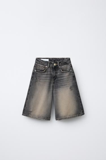 Zara LONG DENIM SHORTS - Gray - Image 0