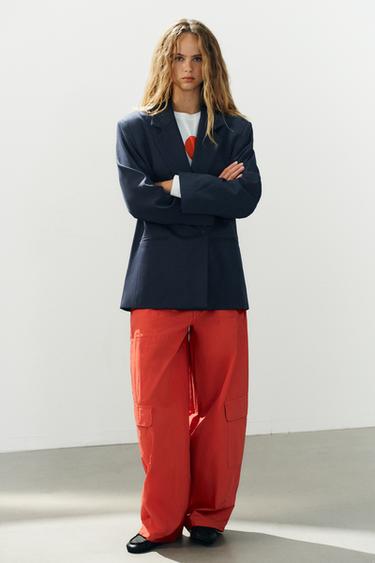STRIPED OVERSIZE BLAZER - Dark navy by Zara