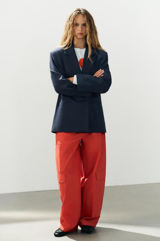 Zara STRIPED OVERSIZED BLAZER - Dark navy - Image 0
