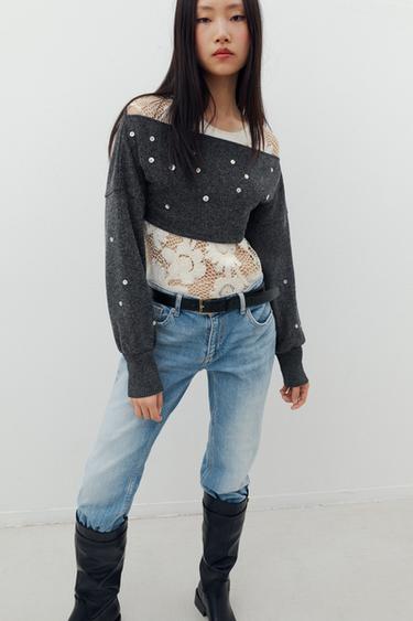 ソフトボタンクロップドトップスカーボングレーZaraのソフトボタンクロップドトップス - カーボングレー 