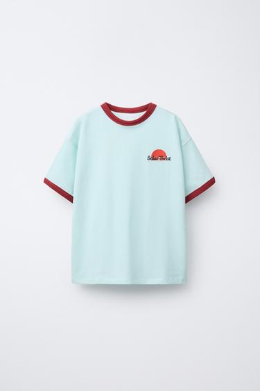 CAMISETA BORDADO VIVOS CONTRASTE - Celeste de Zara