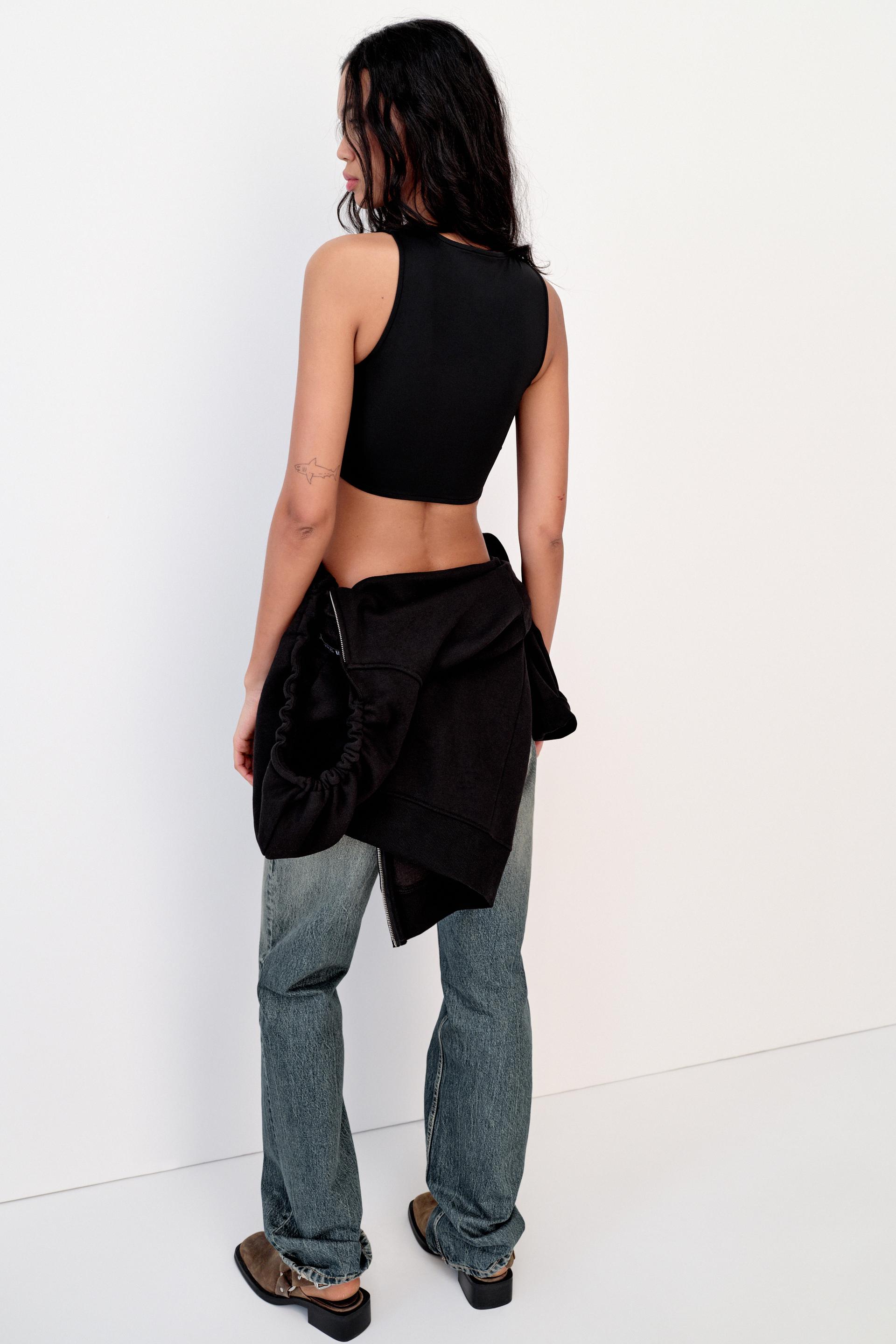 Zara Satin Crop Top - Black, Women's Fashion, Tops, Others Tops on