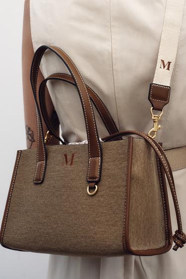 WOVEN TOTE BAG - Taupe Grey by Zara