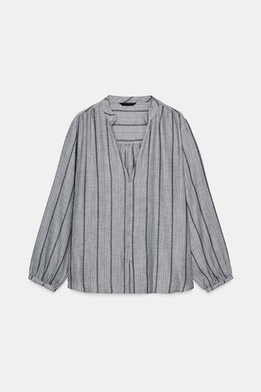WOVEN STRIPED BLOUSE - Grey marl by Zara - Image 4