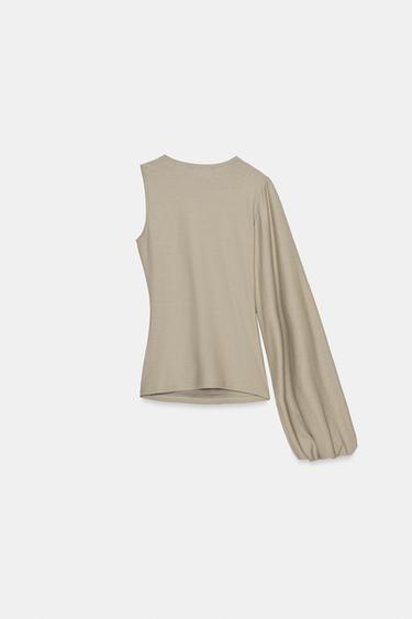 ASYMMETRIC PUFF SLEEVE TOP - Mink by Zara - Image 4