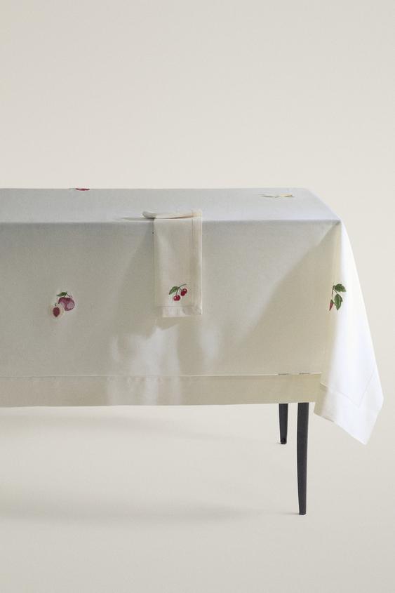 EMBROIDERED FRUIT TABLECLOTH - Ecru by Zara - Image 0