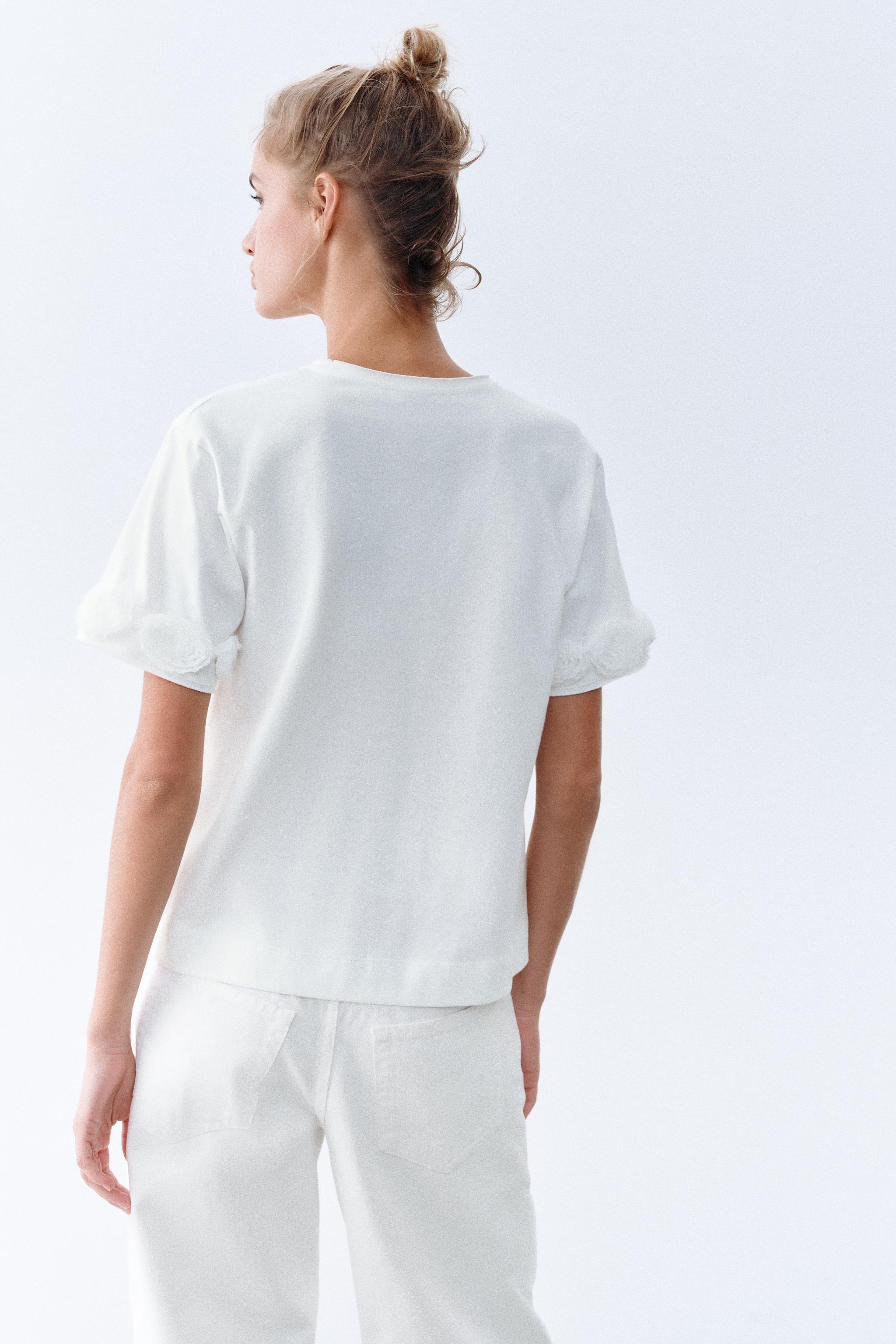Zara KABARTMALI ÇİÇEKLİ T-SHIRT görsel 4
