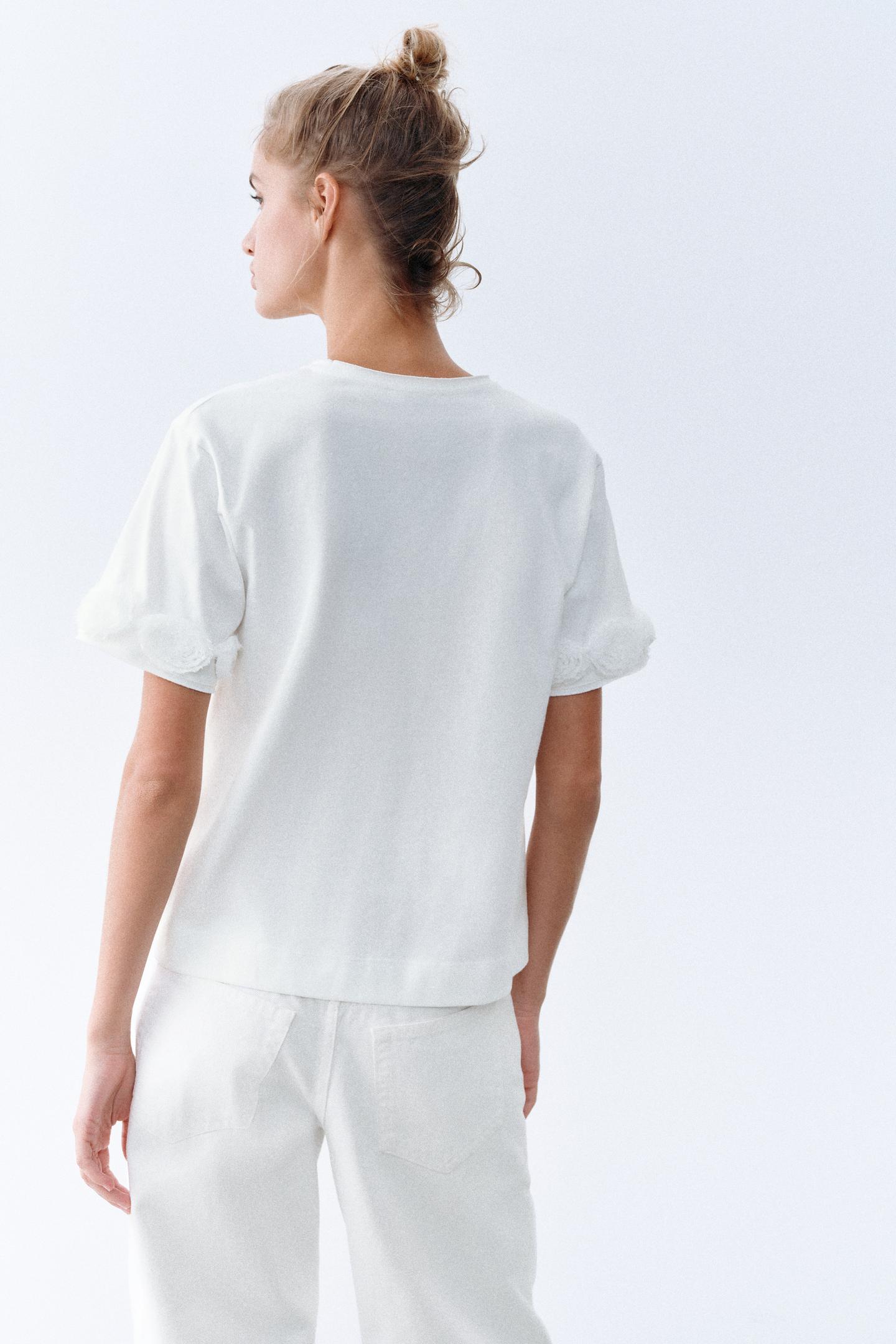 Женская футболка Zara Raised Flower, цвет: Белый — фото 4