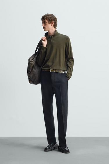 KNIT WOOL-COTTON POLO SHIRT - Khaki by Zara - Image 0