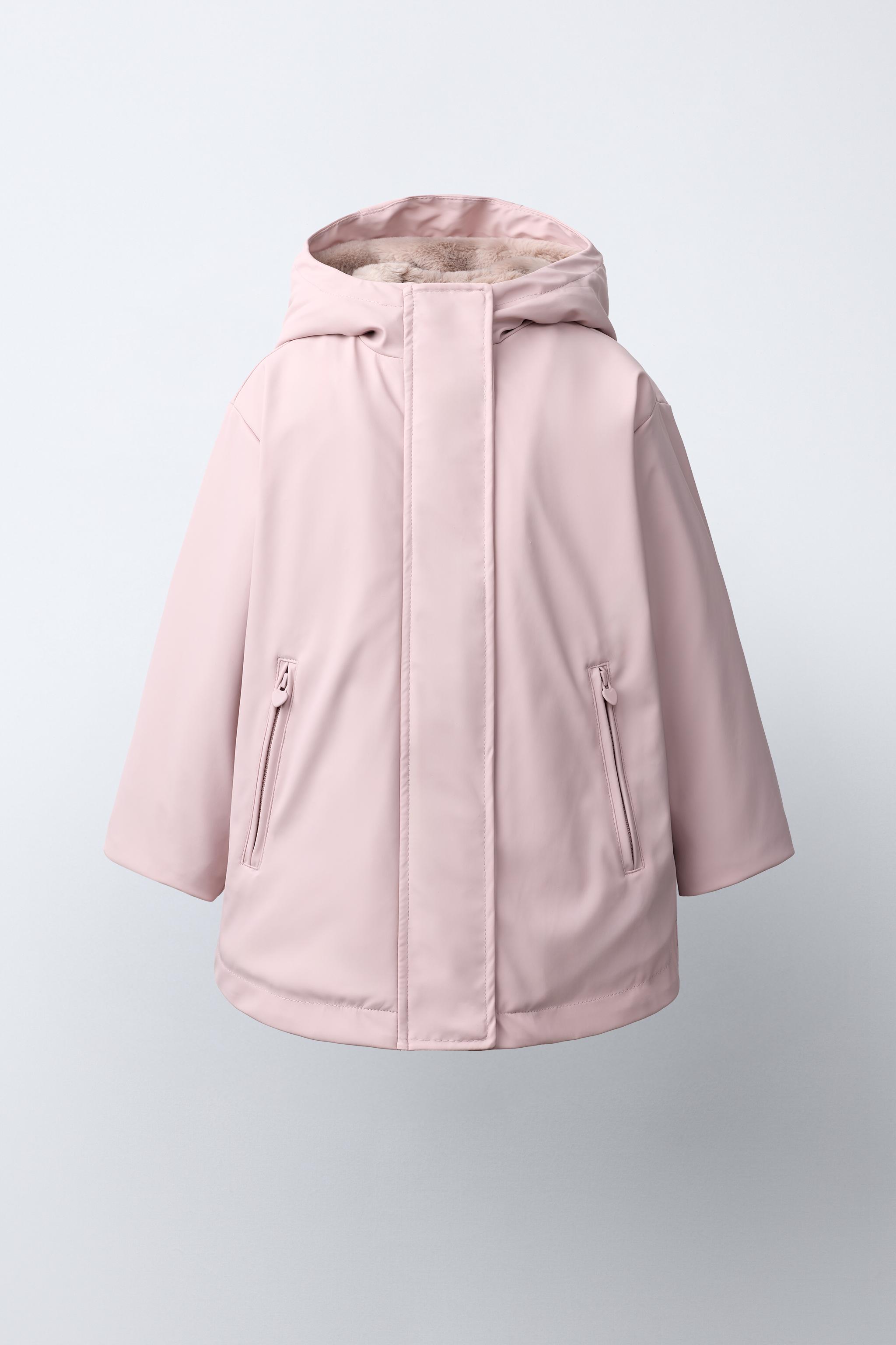 WATER-REPELLENT RUBBERIZED FAUX-FUR LINED RAINCOAT — Pink