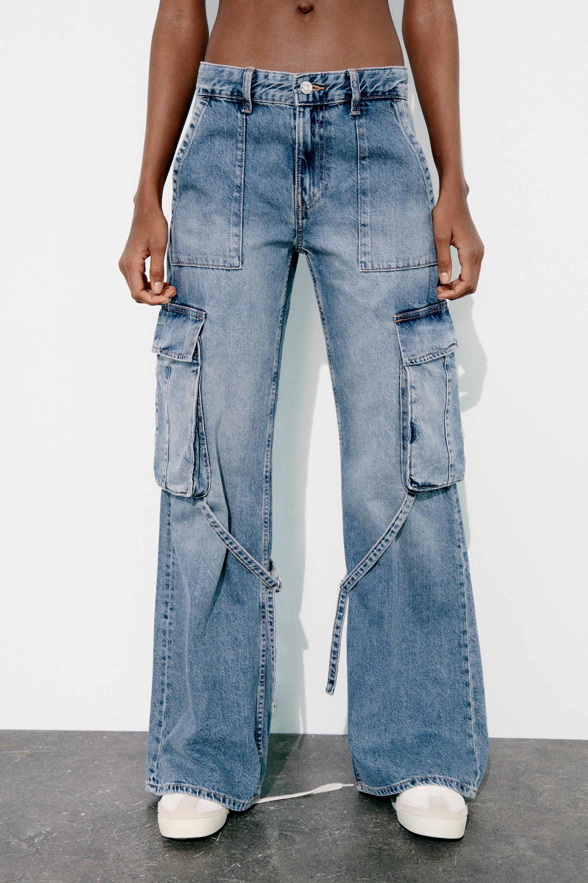 Women's Cargo Jeans With Straight Leg Denim Blue –