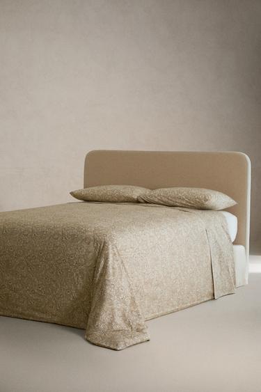 MORRIS & CO. FLORAL COTTON SATEEN FLAT SHEET - Vanilla by Zara - Image 1